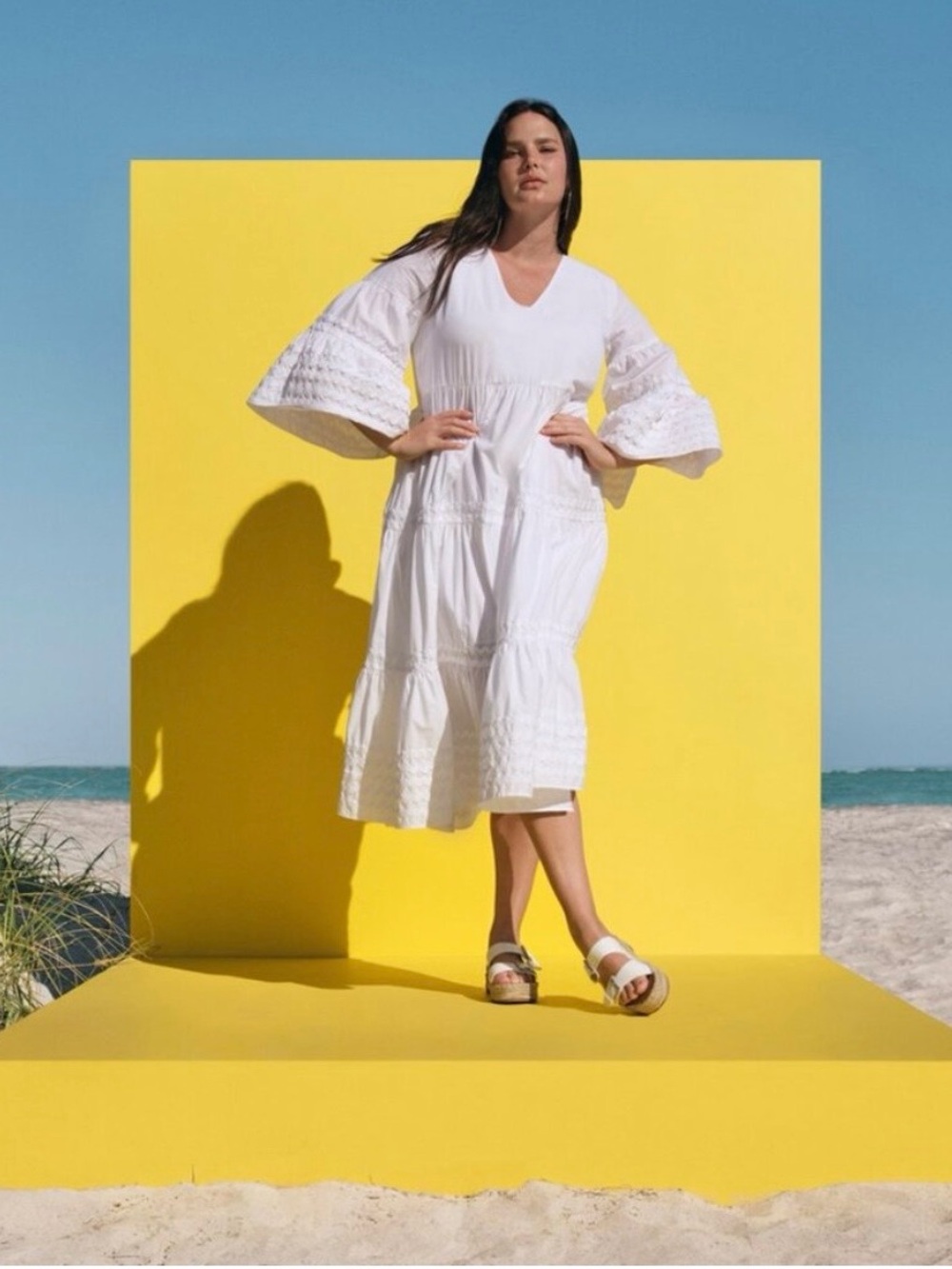 Lisa Marie Fernandez White V-Neck Tiered Maxi Dress